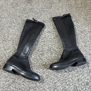Cole Haan Grand OS Tall Riding Boots Lexi Black Leather/Stretch Woven 5 B Zip